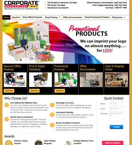 Custom printing storefront home page