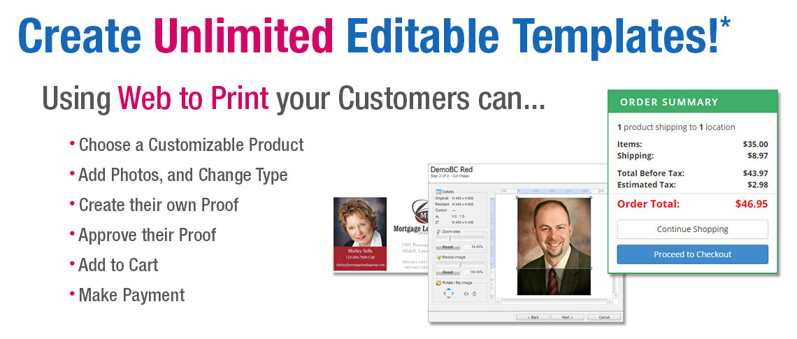 Creat Unlimited Editable Templates. Customers Choose, Customize, Approve and Order Online!